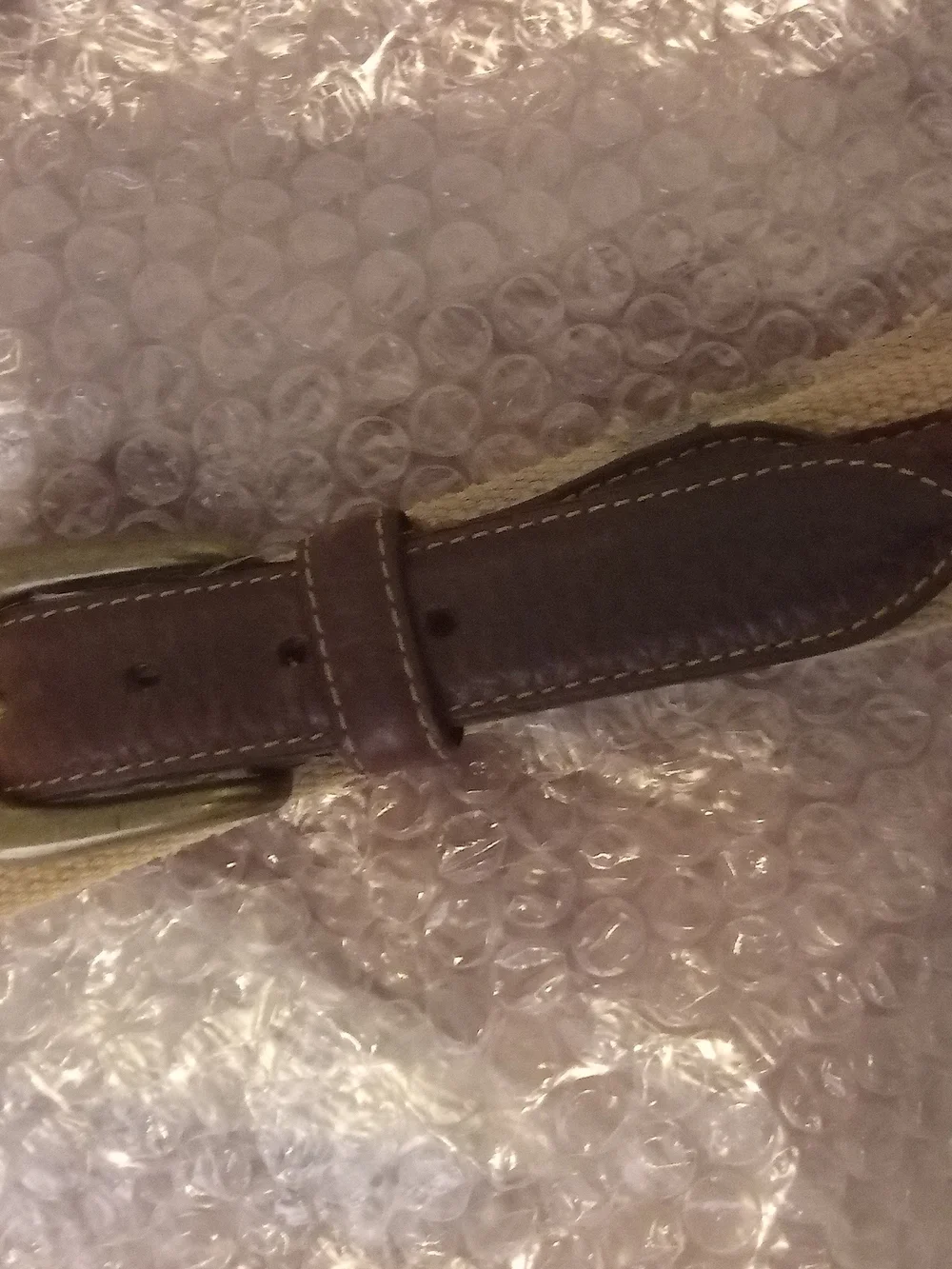 Columbia Beige Canvas Belt with Brown Leather Trim